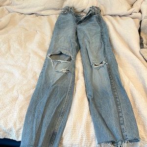 Zara High Waisted Wide Leg Ripped Jeans